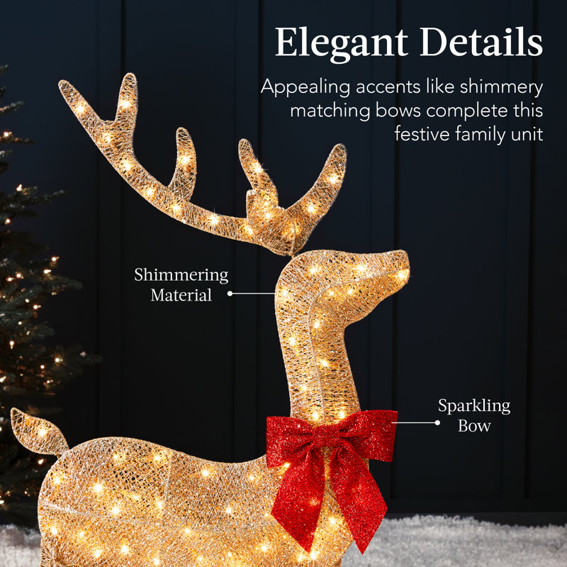 Fashion Christmas Wooden Reindeer Wreath with Sparkly Bow and Lights